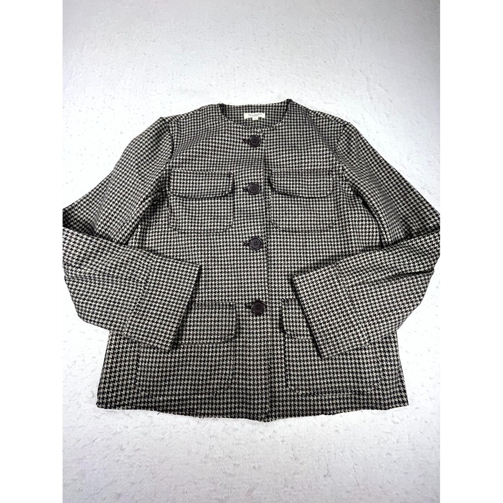 Max Studio London Field Jacket Womens XS Black White Houndstooth Button Front